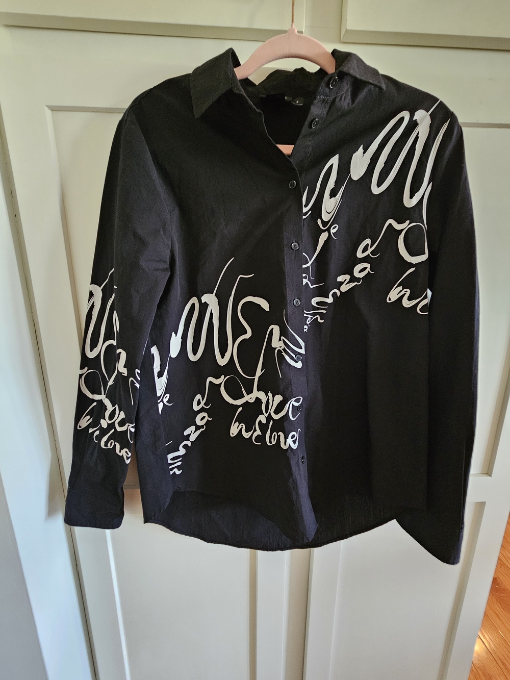 Desigual Black Button-Down Shirt with White Script Design